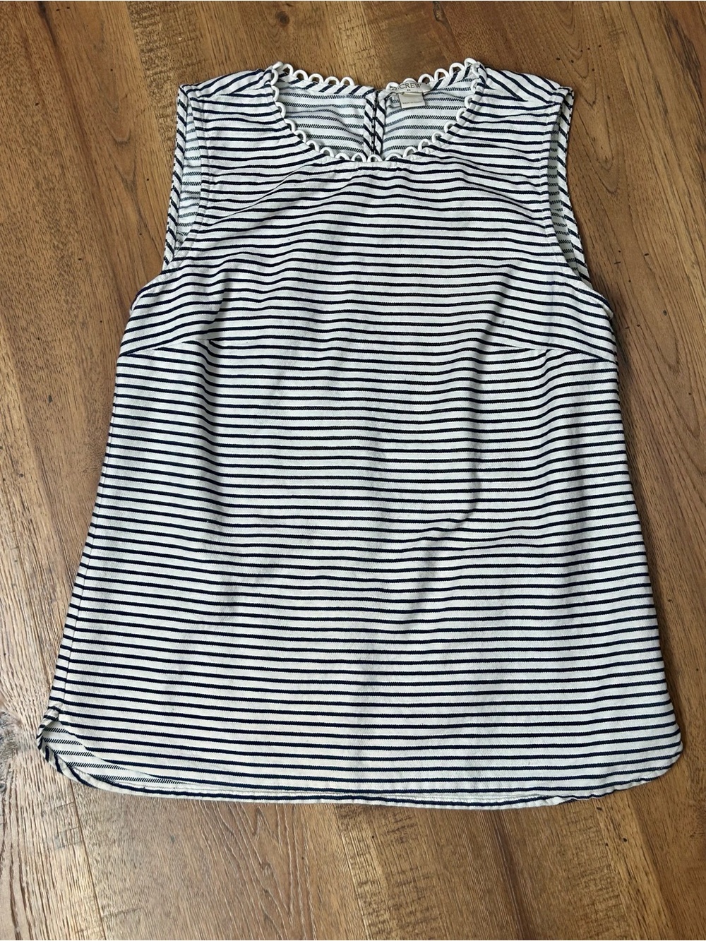 J. Crew Factory Navy and White Striped Scalloped Neck Tank